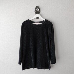 Bechamel Women’s Medium Black Quilted Velour Top Long Sleeve Soft Cozy